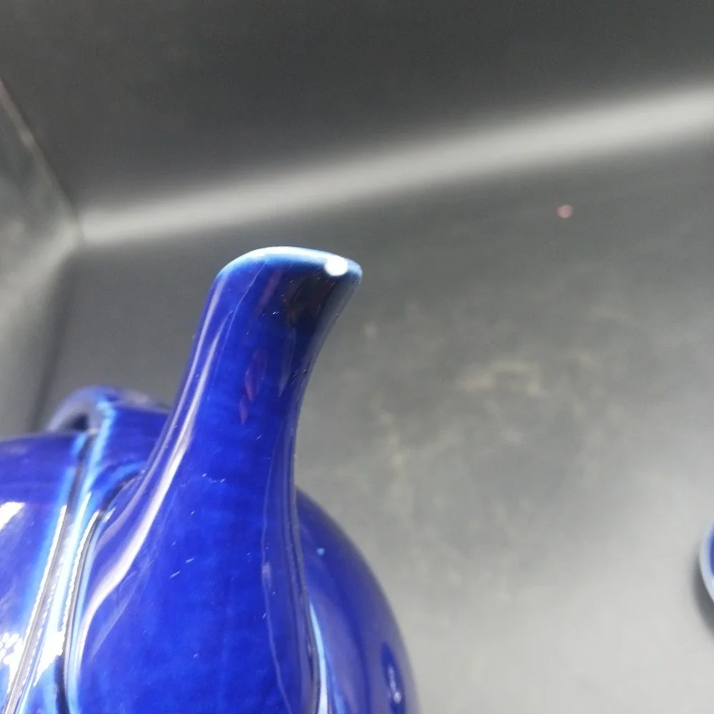 Hall Pottery TeaPot MCM Atomic Art Deco Airflow 6 Cup Cobalt Blue VTG Retro